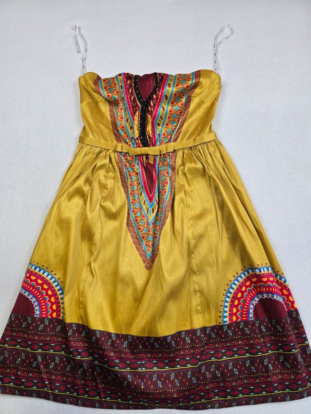 EShakti 6 Strapless Dress With Tribal Print Small Yellow